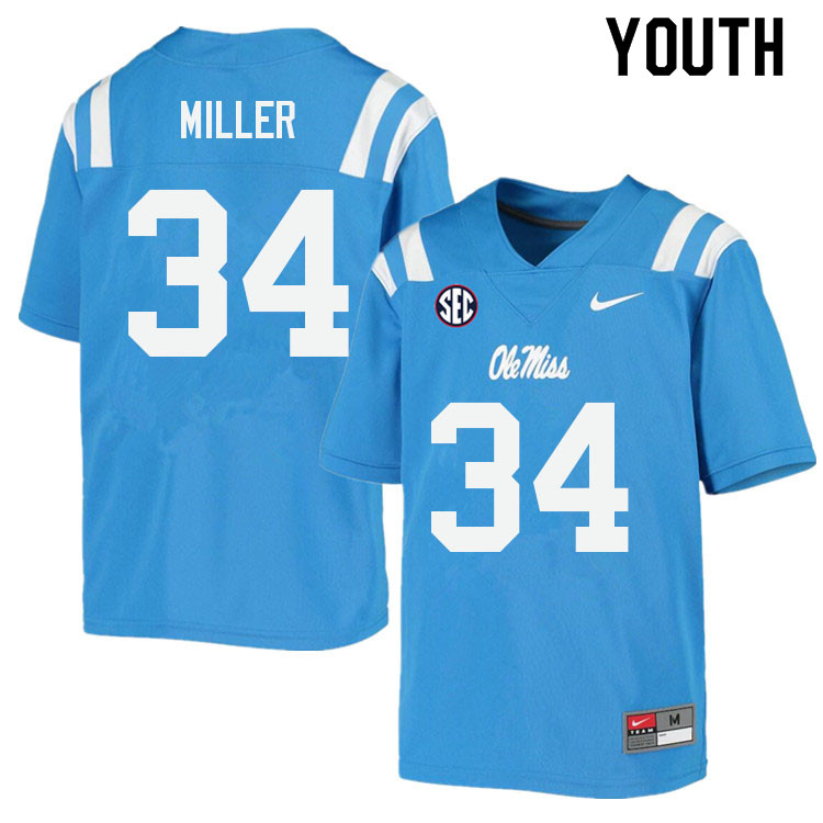 Youth #34 Bobo Miller Ole Miss Rebels College Football Jerseys Sale-Power Blue
